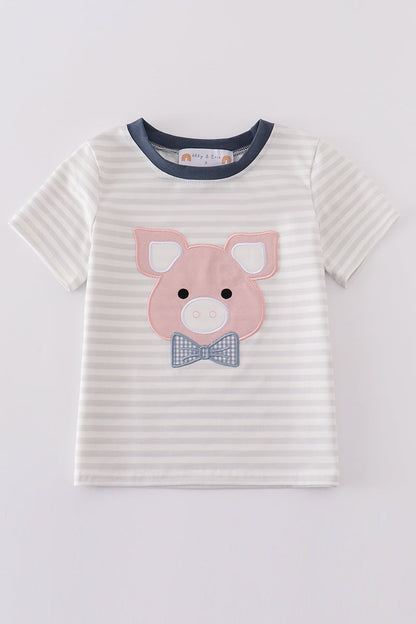 Pig applique boy top