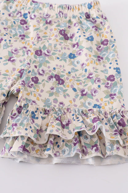 Pig floral print applique girl set