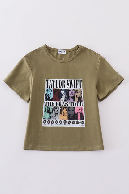 Green music fan print girl top