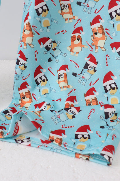 Blue christmas character print dad pajamas pants