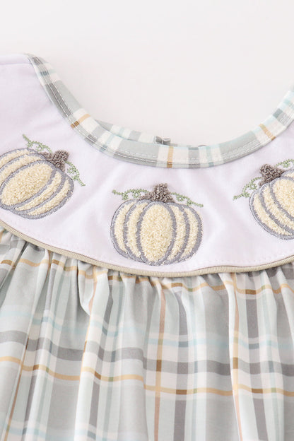 Pumpkin french knot plaid girl set