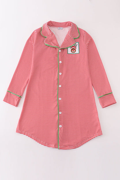 Red stripe christmas reindeer embroidery women gown