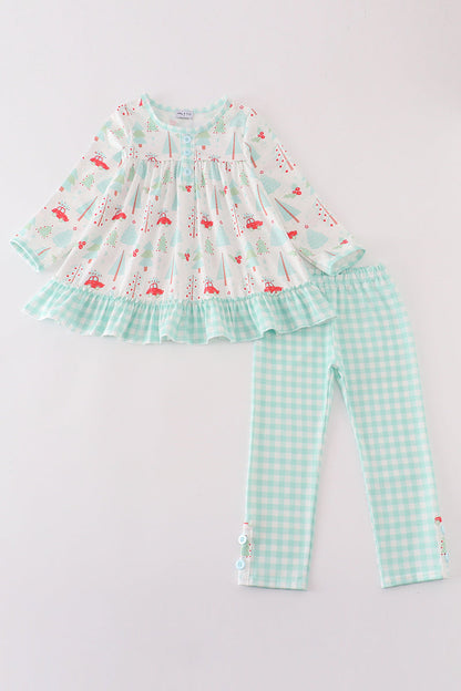 Christmas tree car print girl set
