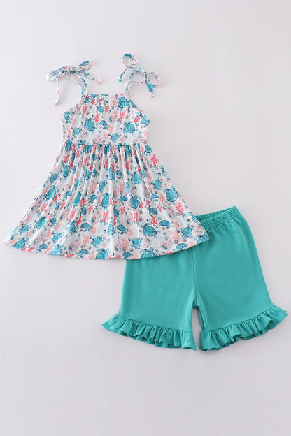 Green turtle print set