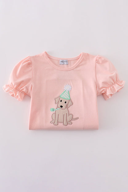 Pink puppy birthday applique girl set