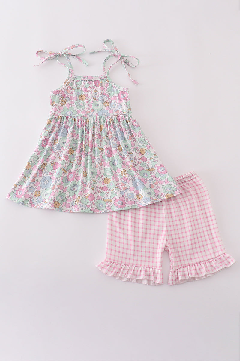 Mint pink floral print set