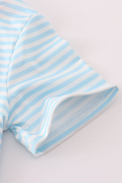 Blue stripe go fishing applique set