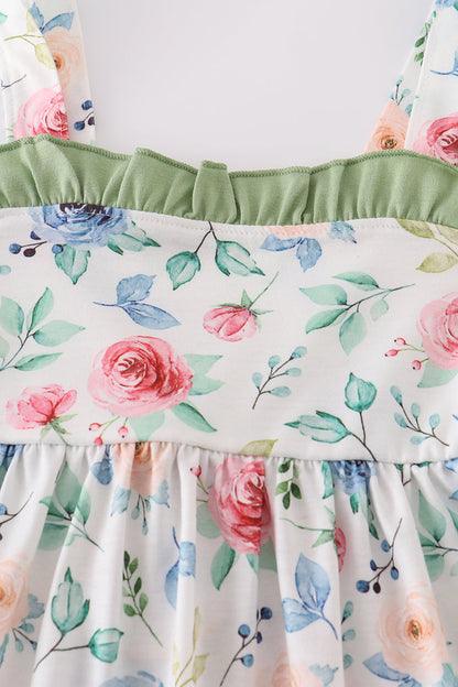 Green garden rose dress