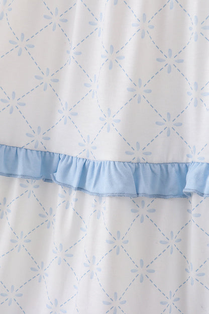 Blue classic lattice charm smocked mom tiered dress