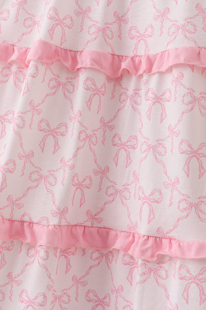 Pink bow smocked mom&me tiered dress
