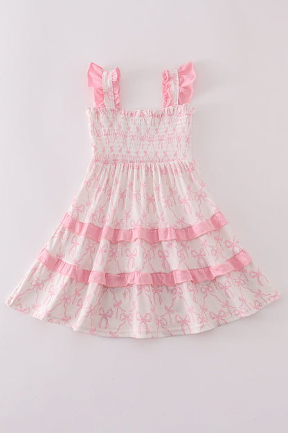 Pink bow smocked mom&me tiered dress
