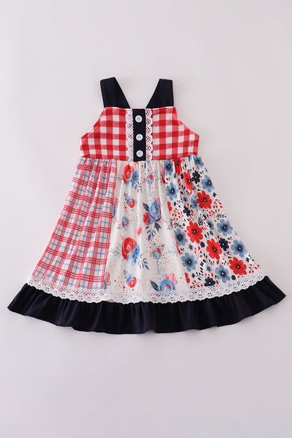Red floral gingham ruffle dress