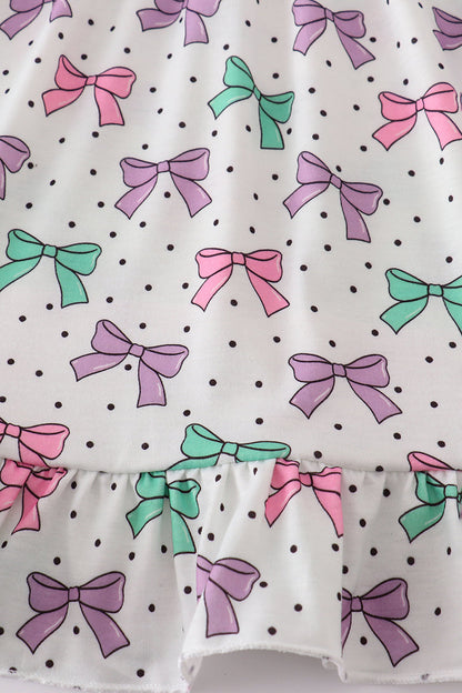 Pink bow embroidery print bloomer set