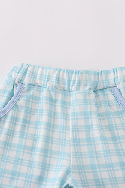 Blue farm applique shorts set