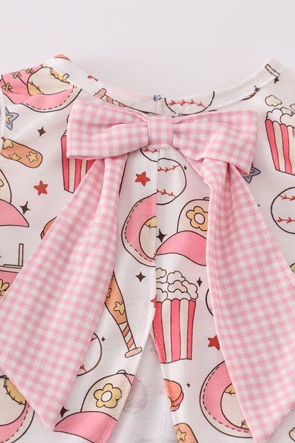 Pink baseball print gingham bloomer set