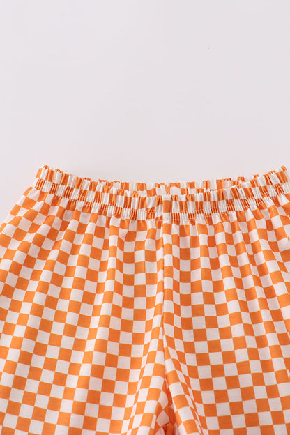 Orange Tennessee GO VOLS embroidery smocked checkered shorts set