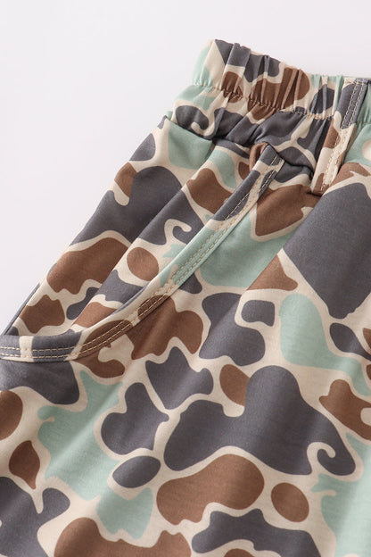 Green camouflage print dad&me shorts