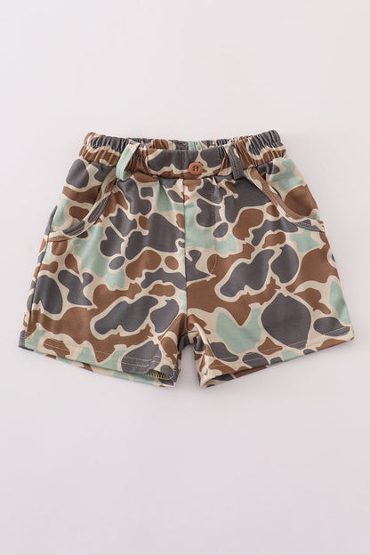 Green camouflage print dad&me shorts