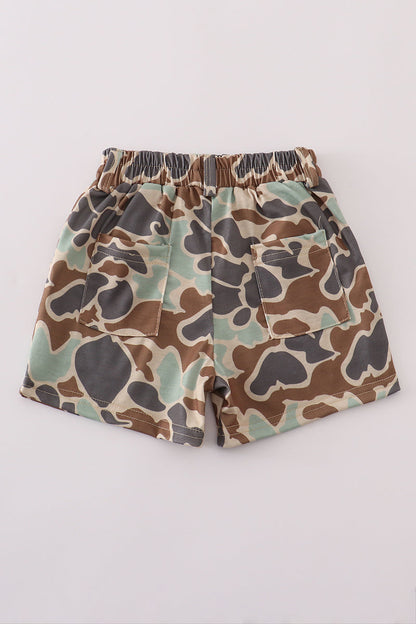 Green camouflage print dad&me shorts