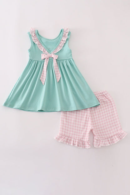 Mint hunting puppy embroidery ruffle shorts set