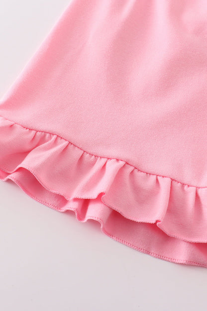 Pink let's go girls boots bow floral smocked shorts set
