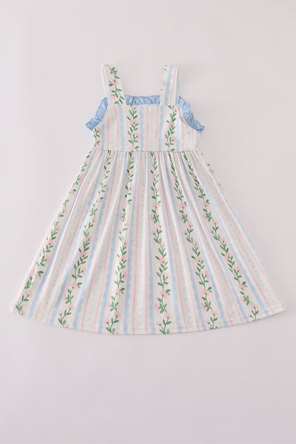 Blue floral print ruffle dress