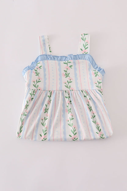 Blue floral print ruffle dress