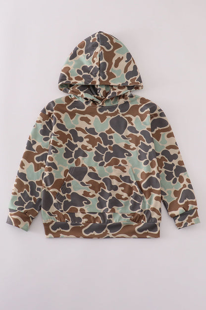 Green camouflage print hoodie