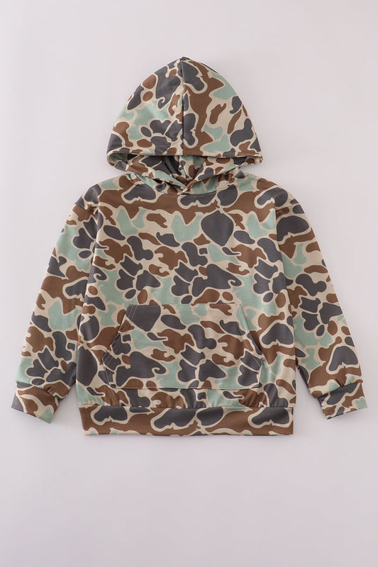 Green camouflage print hoodie