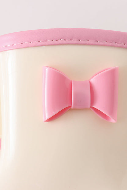 Pink & white bow rain boots