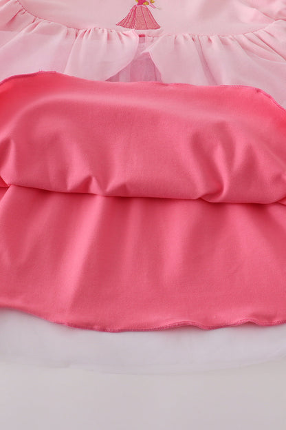 Pink princess embroidery ruffle dress