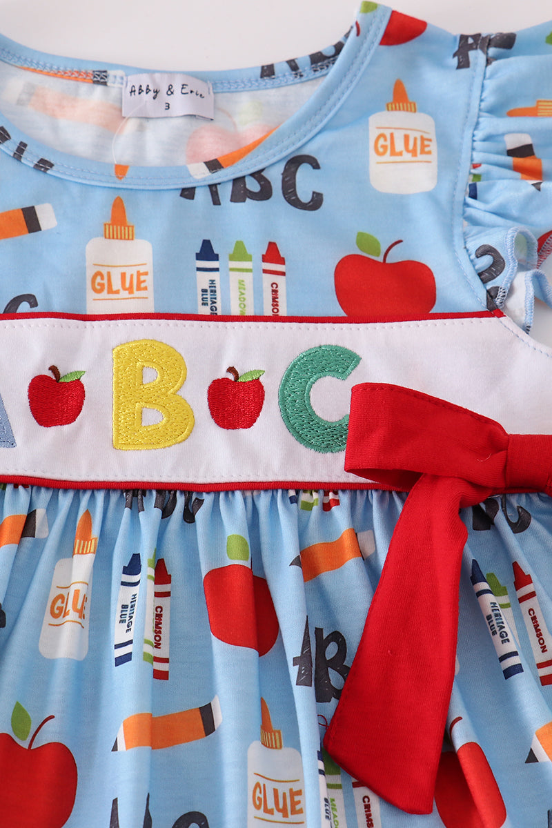 Red ABC apple embroidery ruffle shorts set