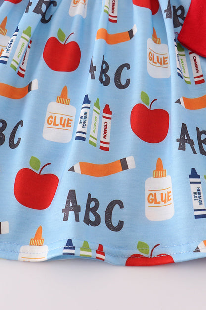 Red ABC apple embroidery ruffle shorts set