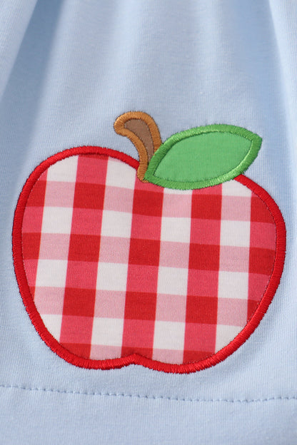 Blue apple applique smocked ruffle shorts set