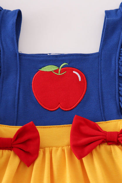 Apple embroidery bow ruffle shorts set