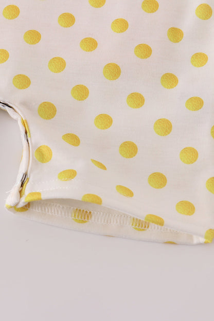 Yellow character applique dot romper
