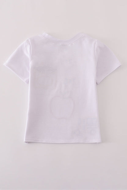 White bus apple applique top