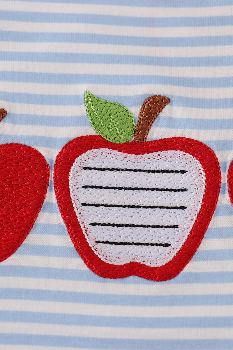 Red stripe apple embroidery top