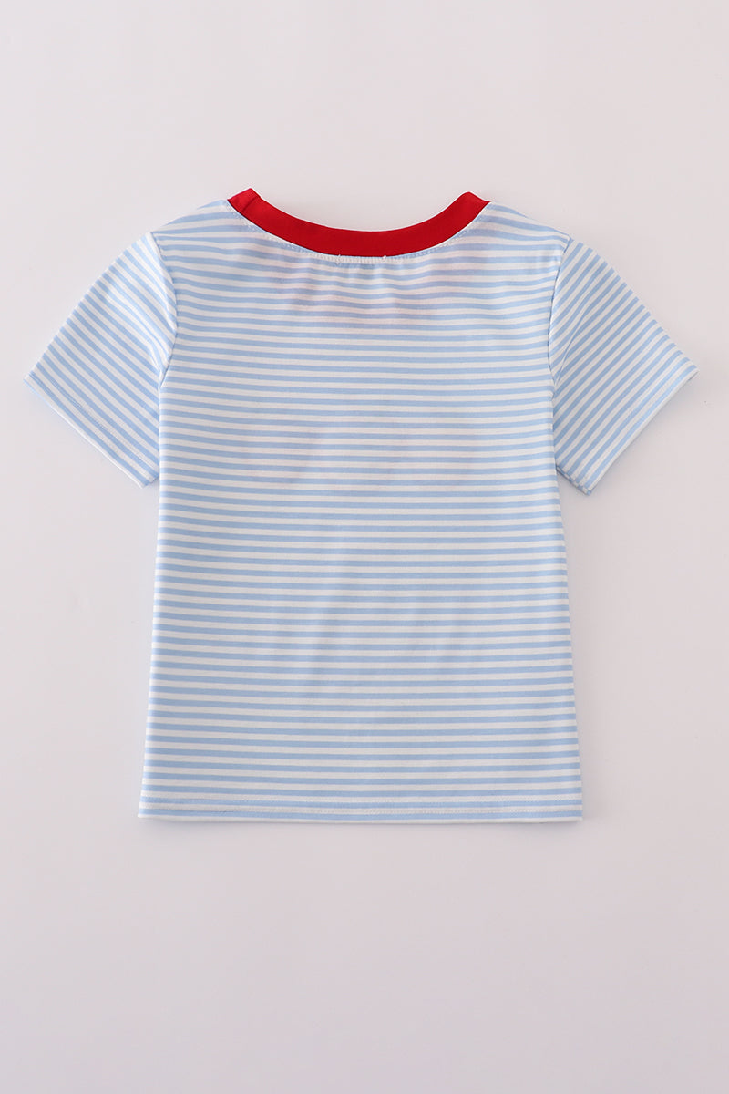 Red stripe apple embroidery top