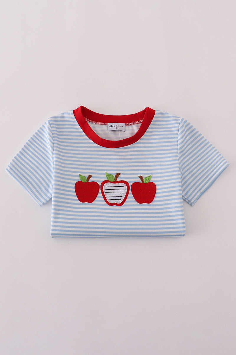 Red stripe apple embroidery top