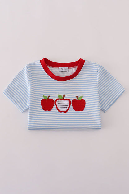 Red stripe apple embroidery top
