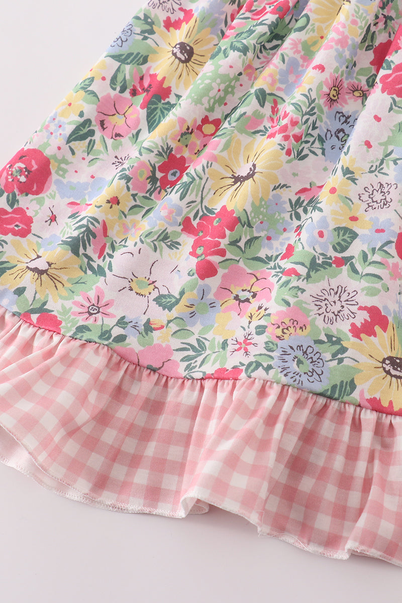 Pink floral bow ruffle dress