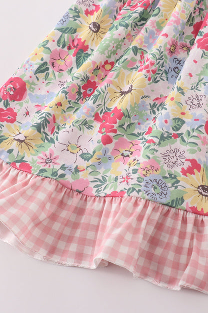 Pink floral bow ruffle dress