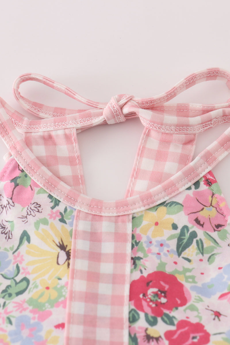 Pink floral bow ruffle dress