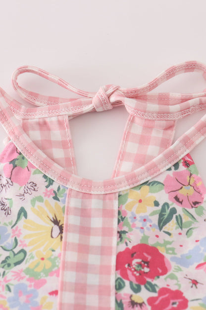 Pink floral bow ruffle dress