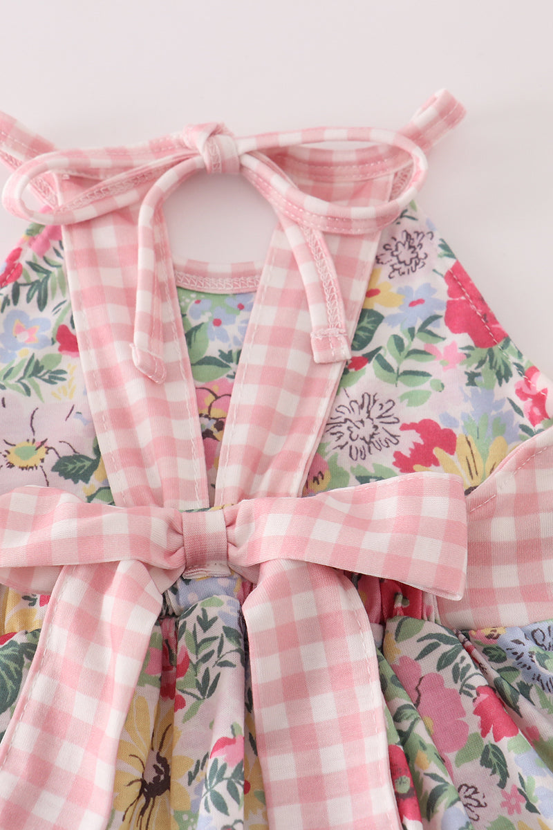 Pink floral bow ruffle dress