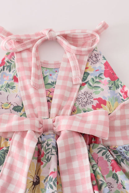 Pink floral bow ruffle dress