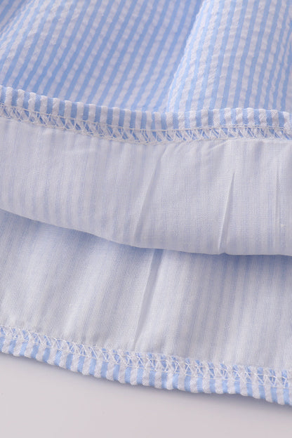 Blue stripe seersucker castle embroidery shorts set