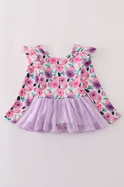 Purple floral swiss dot leotard