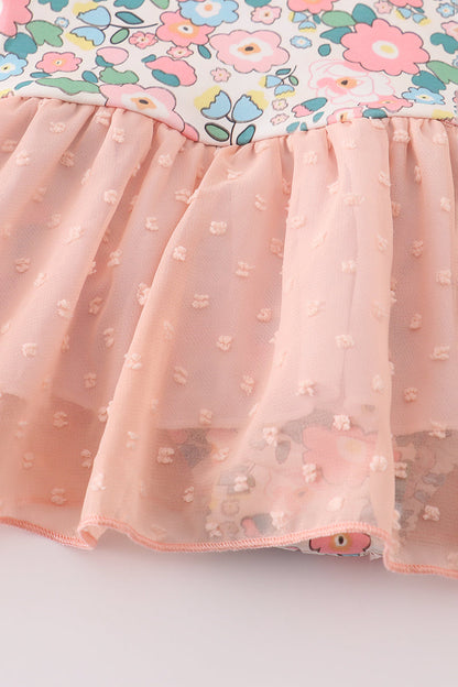 Pink floral print swiss dot leotard
